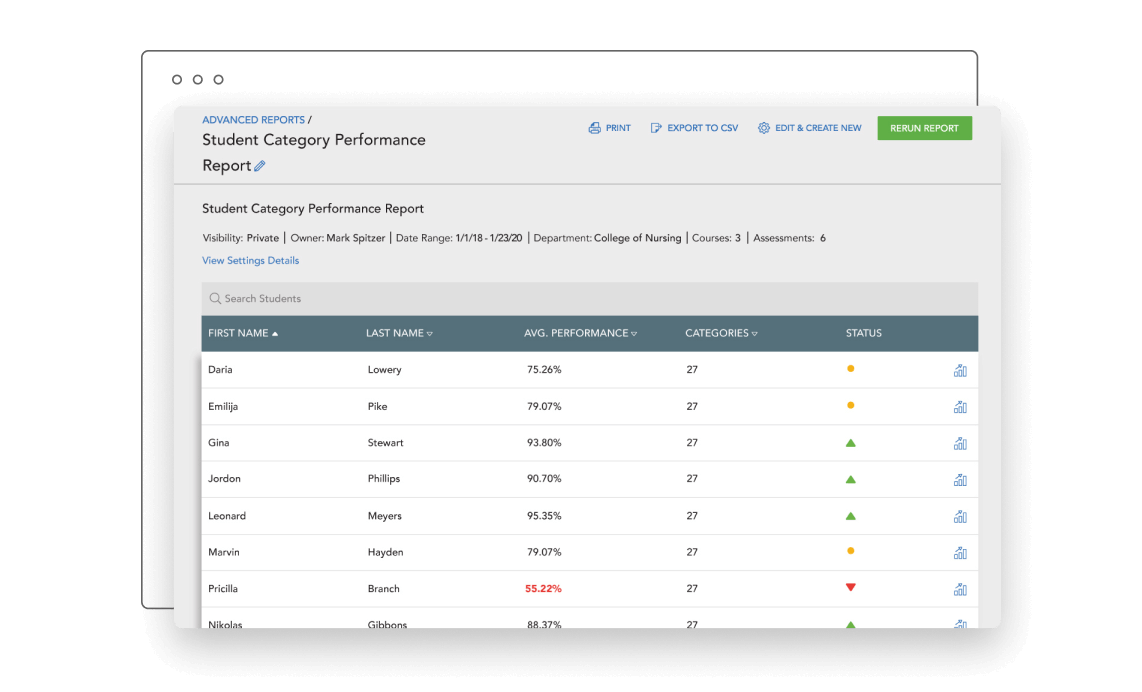student report screenshot